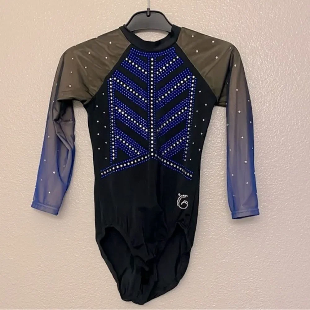 Garland custom gymnastics competition rhinestone leotard long mesh sleeve LC XSA